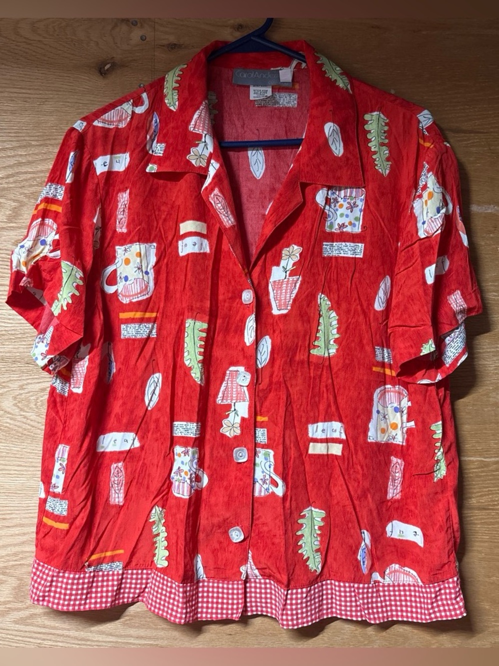 Carol Anderson Vintage Red Printed Short-Sleeve Button-Up Shirt